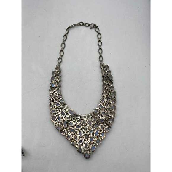 Vintage Signed 925 Moonstone Bib Necklace Statement Piece - Picture 14 of 16